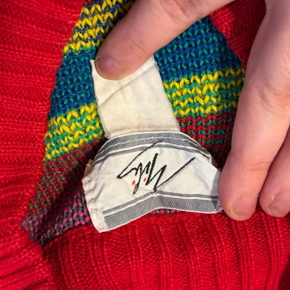 Vintage 80s Fair Isle Rainbow Sweater – Bright Geometric Knit Retro Ski Lodge M - Picture 6 of 6